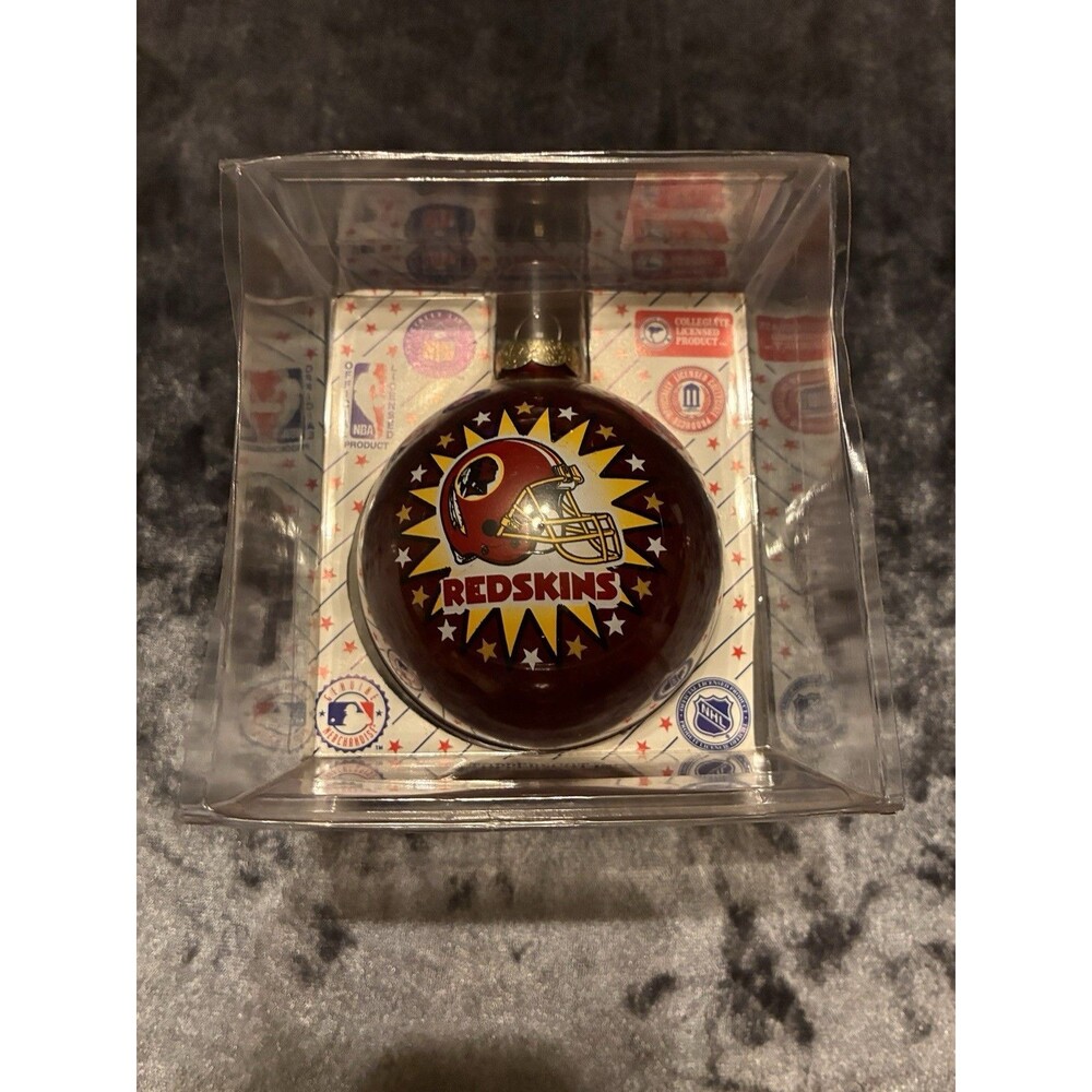 Washington Redskins glass Christmas ball ornament with original package. NFL